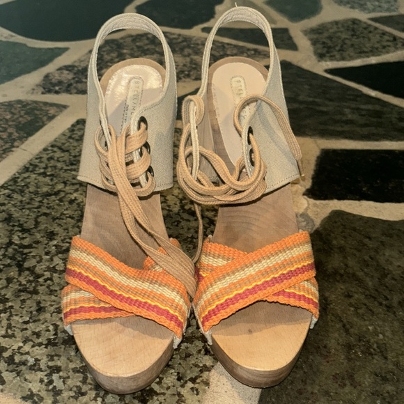 Stella McCartney Brown Multi Fabric Platform Ankle Tie Sandals Size 39 - Picture 4 of 9